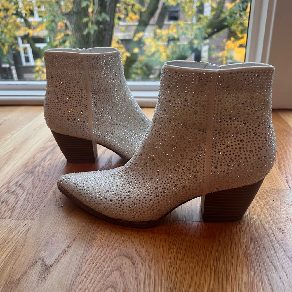 Spirit Silver Rhinestone Pointed Toe Ankle Booties